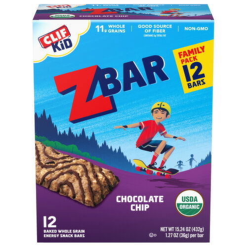 ZBAR Chocolate Chip - Soft Baked Snack Bars - Non-GMO - 11g Whole Grains - USDA Organic Granola Bars (12 Pack)