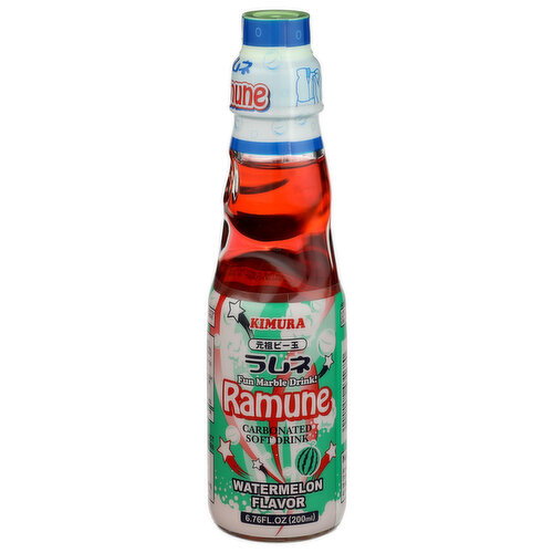 Kimura Watermelon Carbonated Soft Drink Ramune - 6.76 Fluid Ounce Image 1 of 2