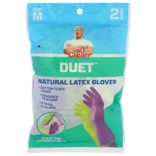 Mr. Clean Duet Size m Natural Latex Gloves - 2 Count