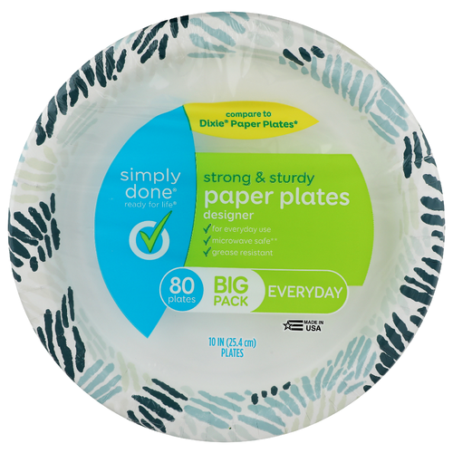 Simply Done Big Pack Everyday Strong & Sturdy Designer Paper Plates - 80 Count
