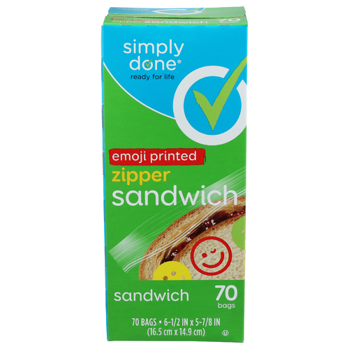 Simply Done Emoji Printed Zipper Sandwich Bags - 70 Count