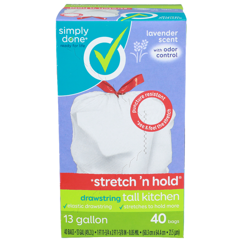 Simply Done Lavender Scent Drawstring Tall Kitchen - 13 Gallon - 40 Count