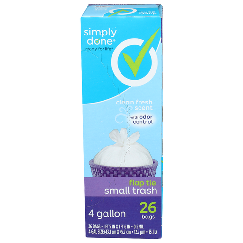 Simply Done Clean Fresh Scent Flap Tie Small Trash - 4 Gallon - 26 Count