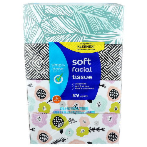 Simply Done Unscented Soft Facial Tissue - 4 Count