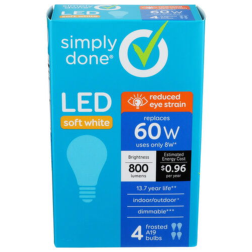 Simply Done  A19 60W LED Soft White Frosted Bulbs - 4 Count