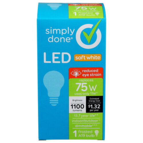 Simply Done  A19 75W LED Soft White Frosted Bulbs - 1 Count Image 1 of 3