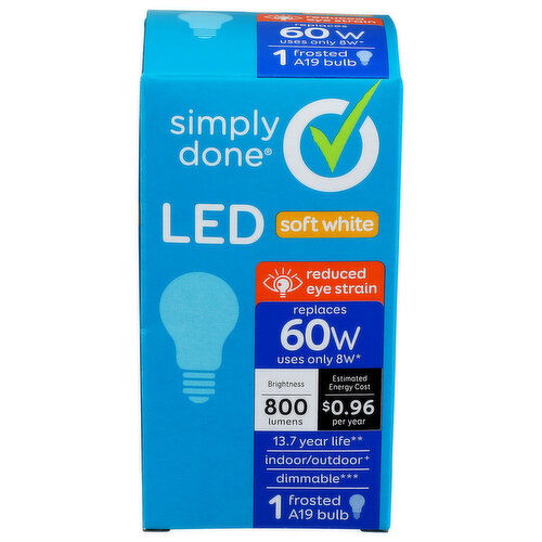 Simply Done  A19 60W LED Soft White Frosted Bulbs - 1 Count