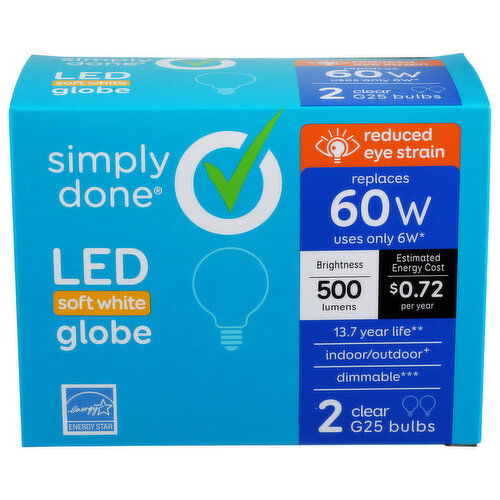 Simply Done  G25 60W LED Soft White Clear Globe Bulbs - 2 Count