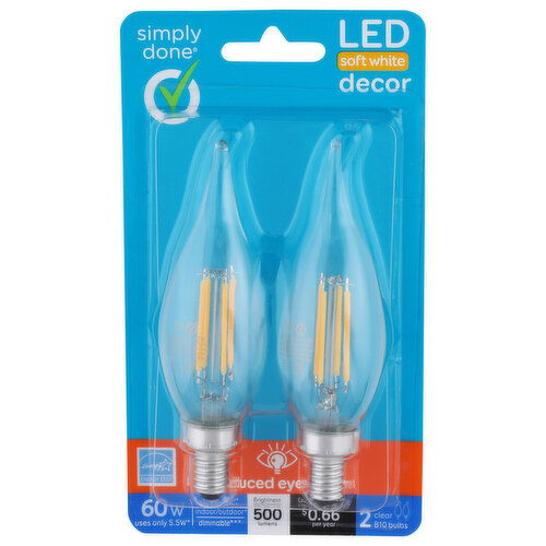 Simply Done B10 60W LED Soft White Décor Clear Bulbs - 2 Count