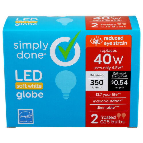 Simply Done  G25 40W LED Soft White Frosted Globe Bulbs - 2 Count Image 1 of 3