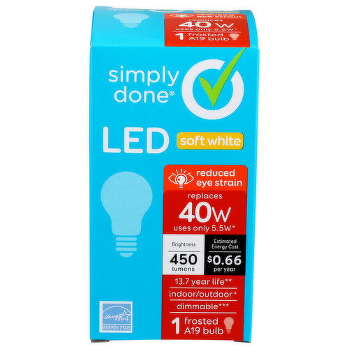 Simply Done  A19 40W LED Soft White Frosted Bulbs - 1 Count