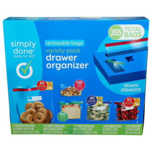 Simply Done Variety Pack Reclosable Bags Drawer Organizer - 355 Count