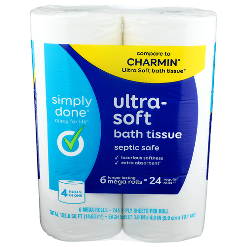 Simply Done Ultra-Soft Bath Tissue - 26.433 Square foot - 6 Count
