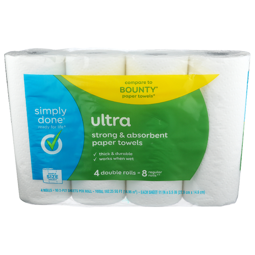 Simply Done Ultra Strong & Absorbent Paper Towels - 40.563 Square foot - 4 Count