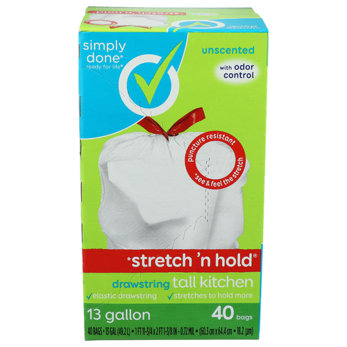 Simply Done Stretch N Hold Tall Drawstring Kitchen Bags - 40 Count