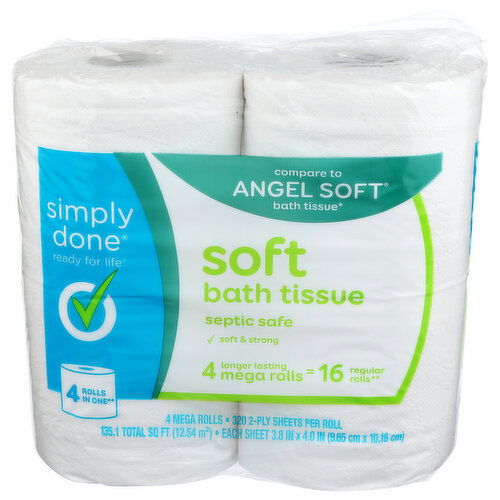 Simply Done Soft Bath Tissue - 33.775 Square foot - 4 Count