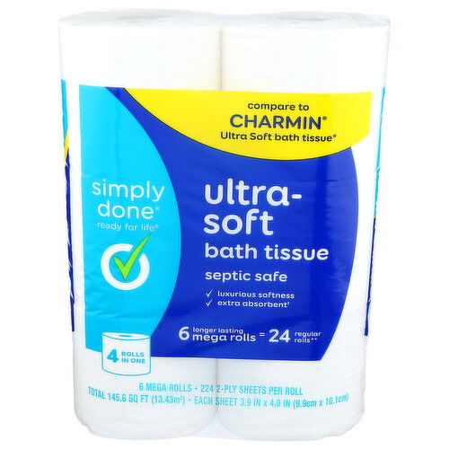Simply Done  Ultra-Soft 2-Ply Mega Rolls Bath Tissue - 24.267 Square foot - 6 Count Image 1 of 2