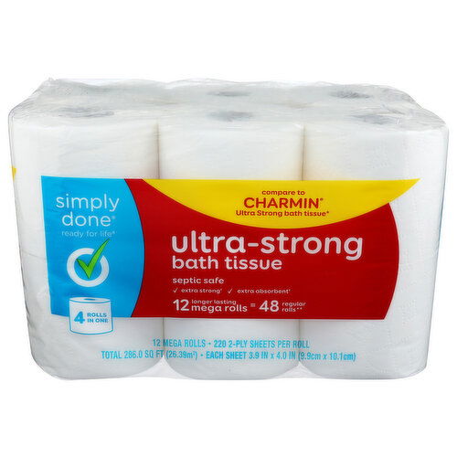Simply Done Ultra Strong Bath Tissue - 23.833 Square foot - 12 Count