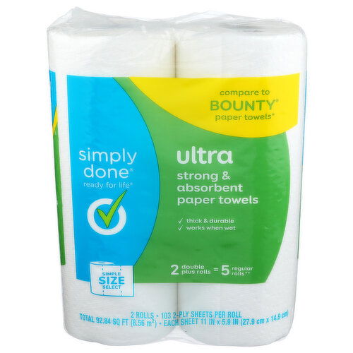 Simply Done Ultra Strong & Absorbent Paper Towels - 46.42 Square foot - 2 Count