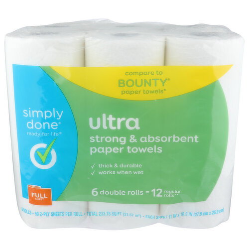 Simply Done Ultra Strong & Absorbent Paper Towels - 38.958 Square foot - 6 Count