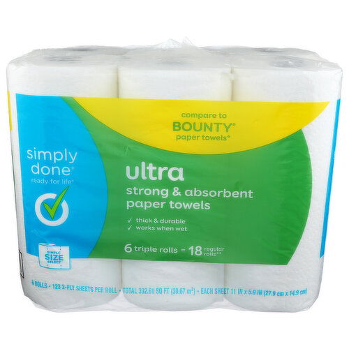 Simply Done Ultra Strong & Absorbent Paper Towels - 55.435 Square foot - 6 Count