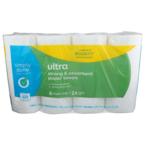 Simply Done Ultra Strong & Absorbent Paper Towels - 55.435 Square foot - 8 Count