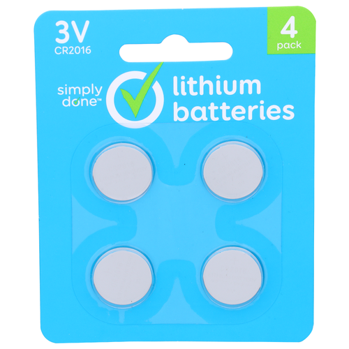 Simply Done 3v Cr2016 Lithium Batteries - 4 Count