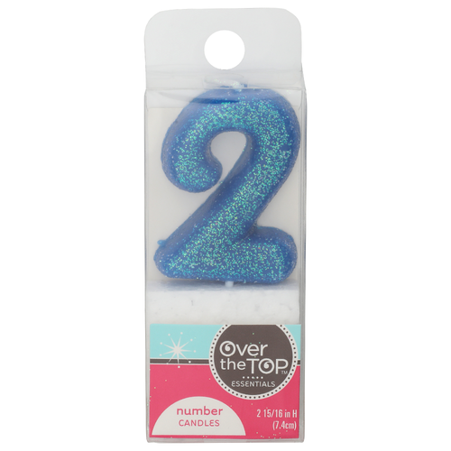 Over The Top Essentials Number 2 Blue Glitter Candles - 1 Each Image 1 of 2