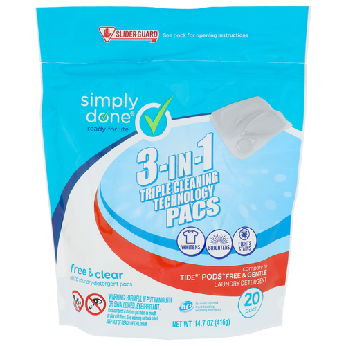 Simply Done Ultra Laundry Detergent Pacs - 0.735 Ounce - 20 Count