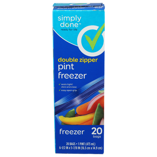 Simply Done Double Zipper Pint Freezer Bags - 20 Count