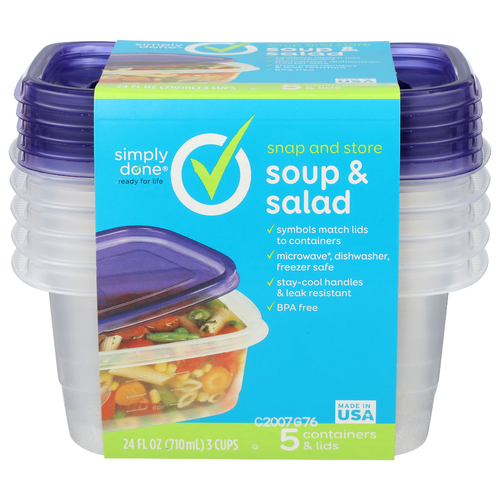 Simply Done Soup & Salad Containers & Lids - 4.8 Fluid Ounce - 5 Count