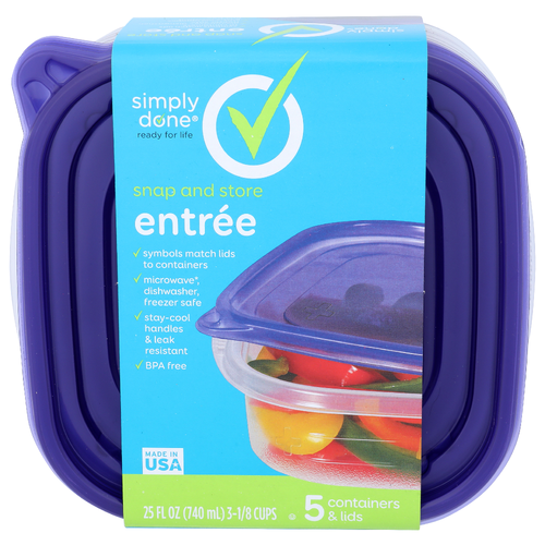 Simply Done Snap And Store Entree Containers - 5 Fluid Ounce - 5 Count
