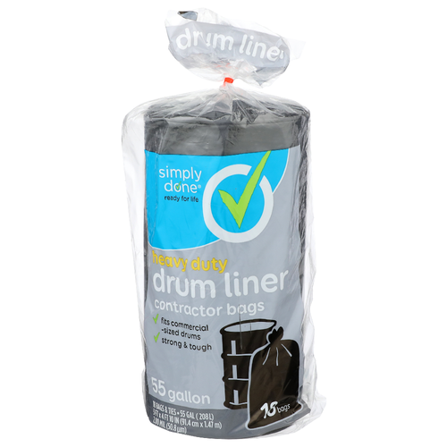 Simply Done Heavy Duty Drum Liner Contractor Bags - 55 Gallon - 18 Count