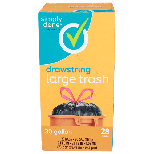 Simply Done Large Trash Drawstring Bags - 30 Gallon - 28 Count