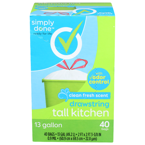 Simply Done Clean Fresh Scent Drawstring Tall Kitchen Bags - 13 Gallon - 40 Count