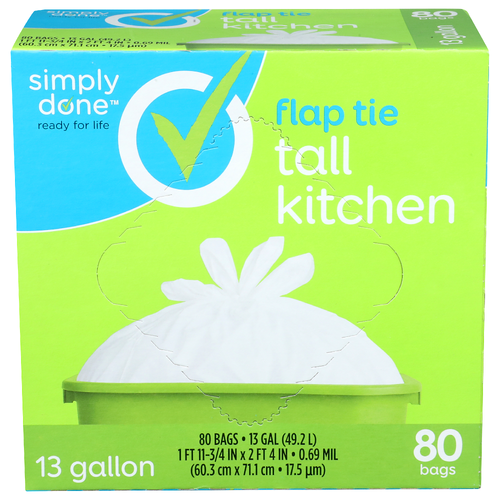 Simply Done Flap Tie Tall Kitchen Bags - 13 Gallon - 80 Count