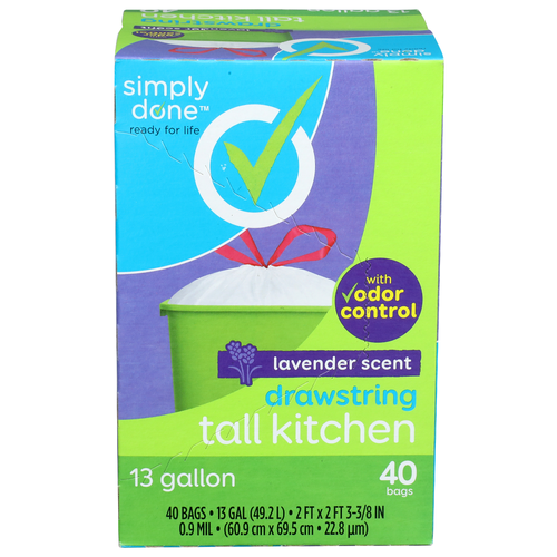 Simply Done Lavender Scent With Odor Control Drawstring Tall Kitchen - 13 Gallon - 40 Count