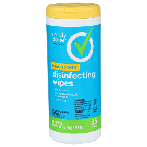 Simply Done Lemon Scent Disinfecting Wipes - 0.2 Ounce - 35 Count