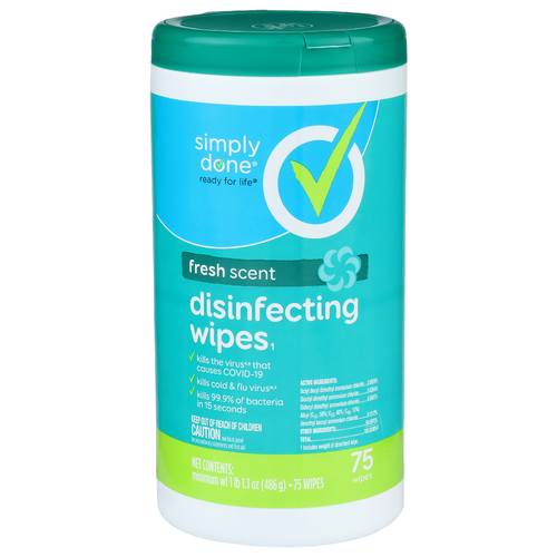 Simply Done Fresh Scent Disinfecting Wipes₁ Includes Weight Of Absorbent Wipe - 0.228 Ounce - 75 Count