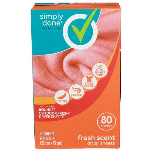 Simply Done Fresh Scent Dryer Sheets - 80 Count
