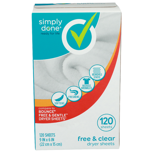 Simply Done Free & Clear Dryer Sheets - 120 Count