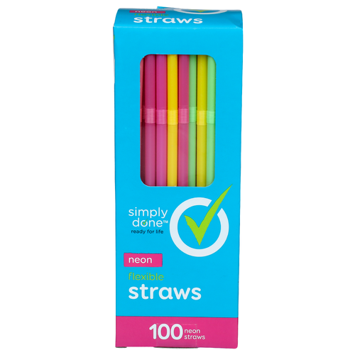Simply Done Neon Flexible Straws - 100 Count