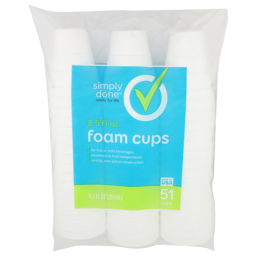 Simply Done Foam Cups - 8.5 Fluid Ounce - 51 Count