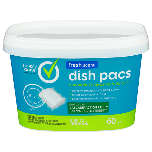 Simply Done Fresh Automatic Dishwasher Detergent Dish Pacs - 0.525 Ounce - 60 Count