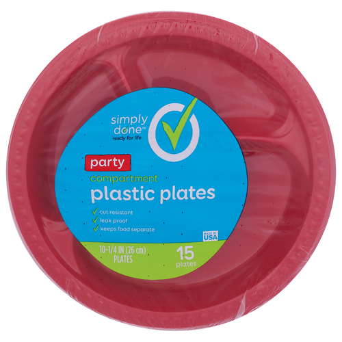 Simply Done Party Compartment Plastic Plates - 15 Count