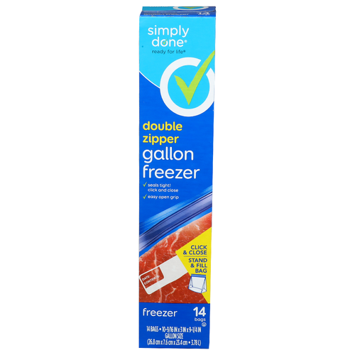 Simply Done Double Zipper Storage Bags Gallon Freezer - 14 Count