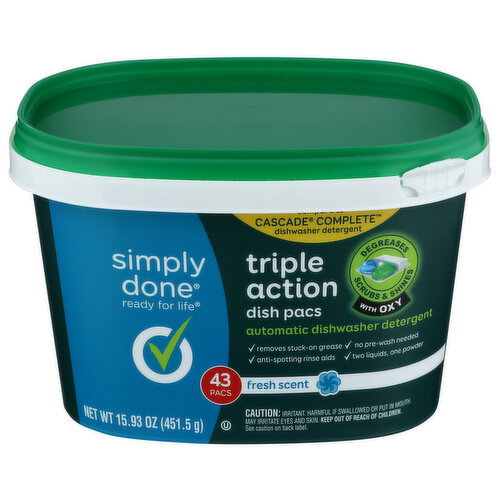 Simply Done Fresh Triple Action Automatic Dishwasher Detergent Dish Pacs - 0.37 Ounce - 43 Count Image 1 of 3