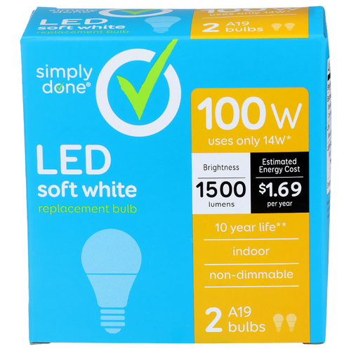 Simply Done Soft White A19 Bulbs - 2 Count