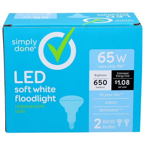 Simply Done Soft White Floodlight Br30 Bulbs Led - 2 Count