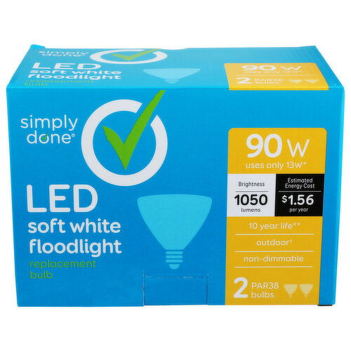 Simply Done  PAR38 90W LED Soft White Floodlight Bulbs - 2 Count